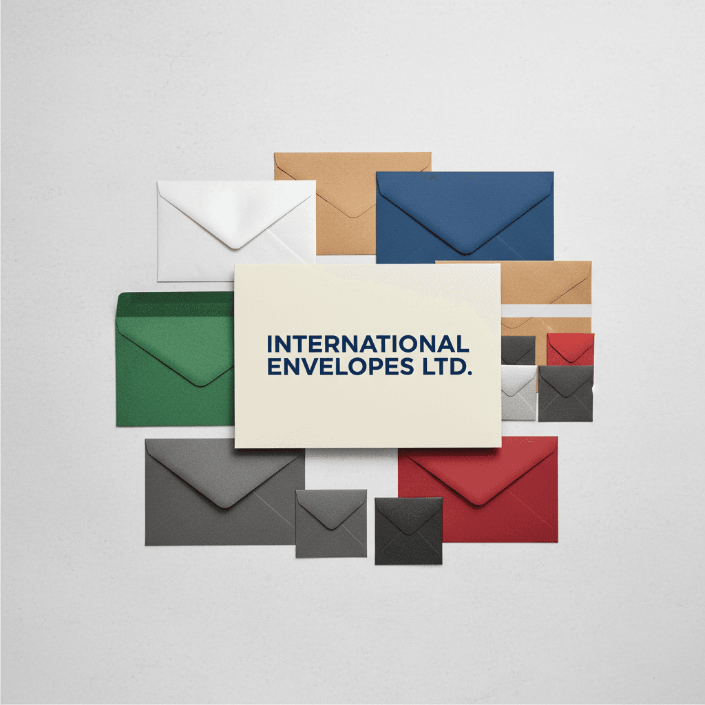 Assorted envelopes from International Envelopes Ltd displayed on a clean backdrop.