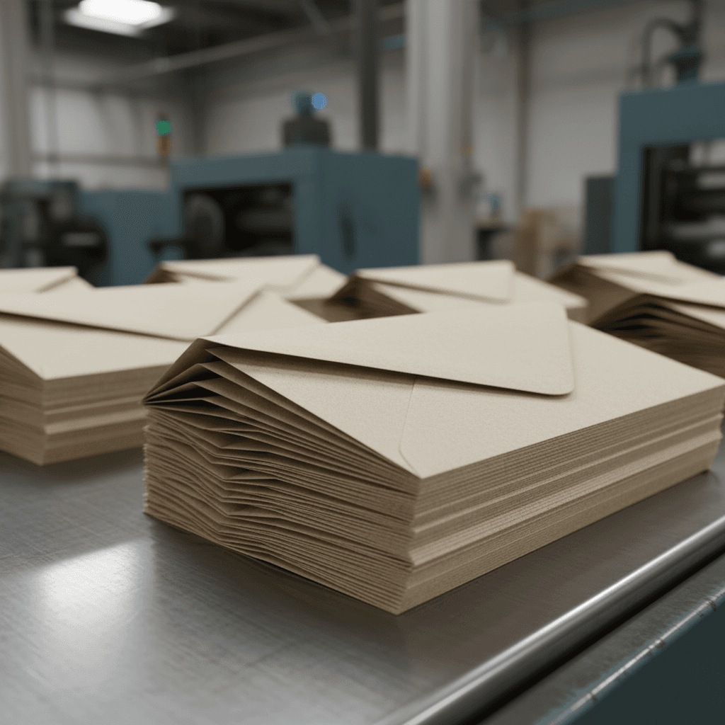 Diamond flap envelopes stacked on production line
